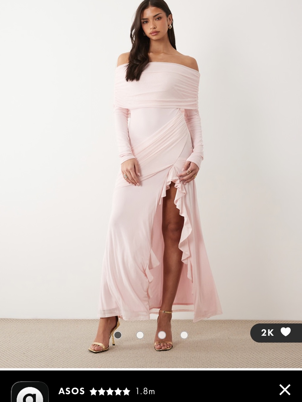 ASOS One-Shoulder Ruffle Maxi Dress in Pale Pink